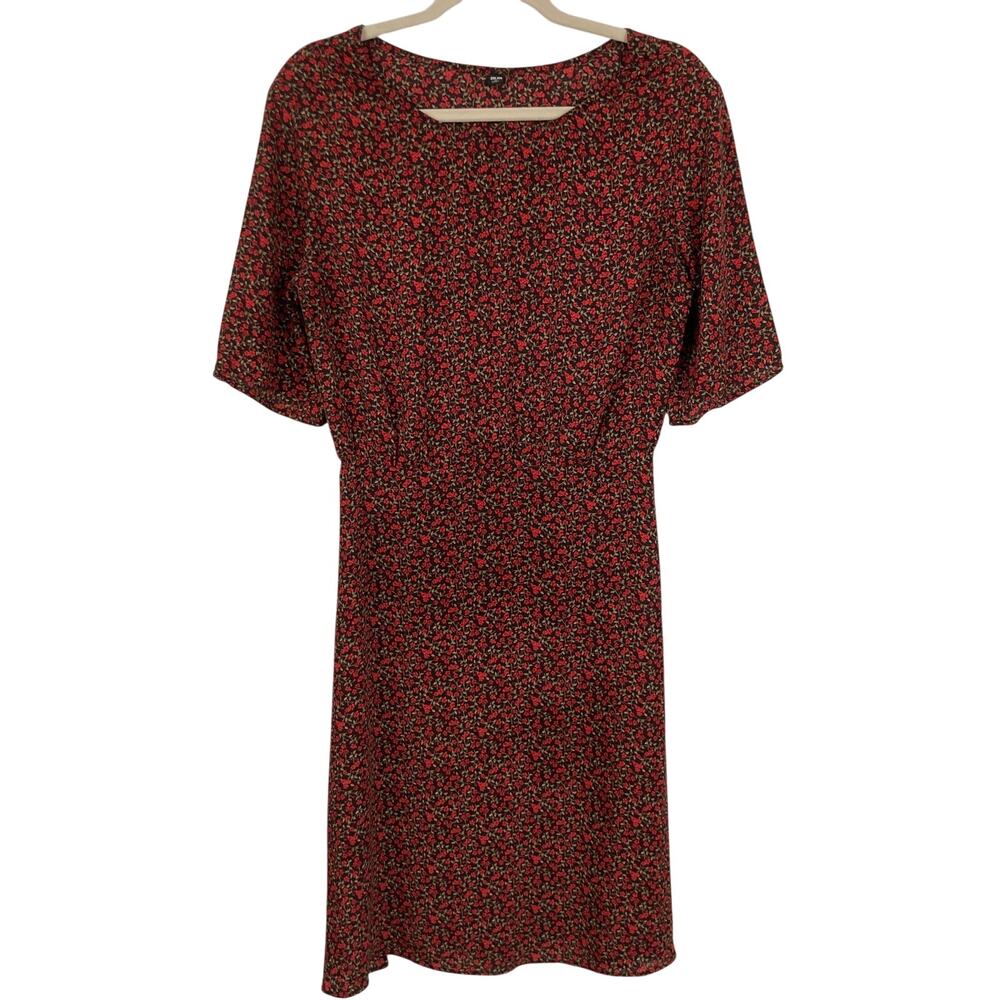 Uniqlo Ditsy Floral Black & Red Midi Dress Womens XS Fairy Grunge Whimsigoth